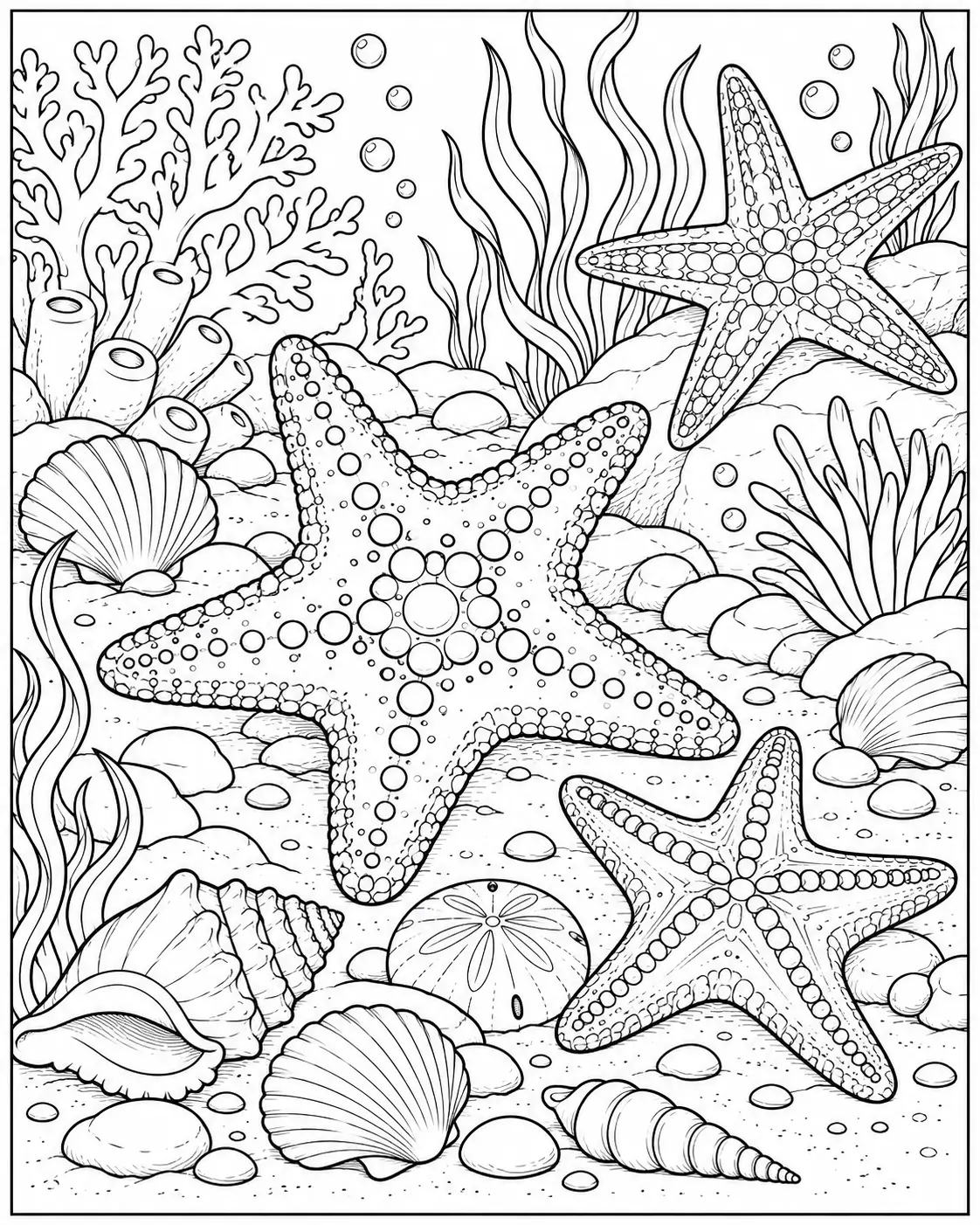 Starfish on the ocean floor coloring page