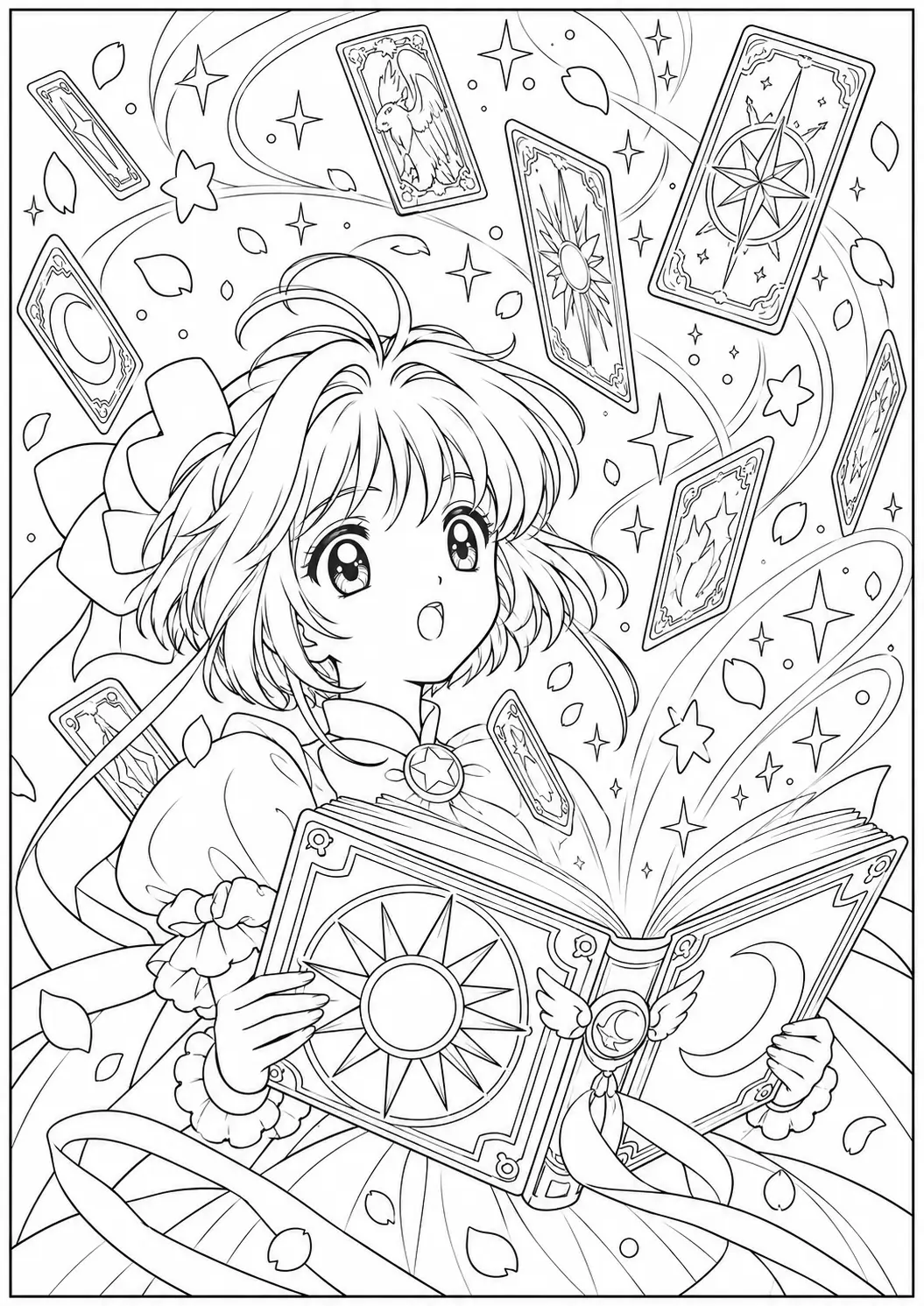 Sakura opening the Clow Book as magical cards float around her