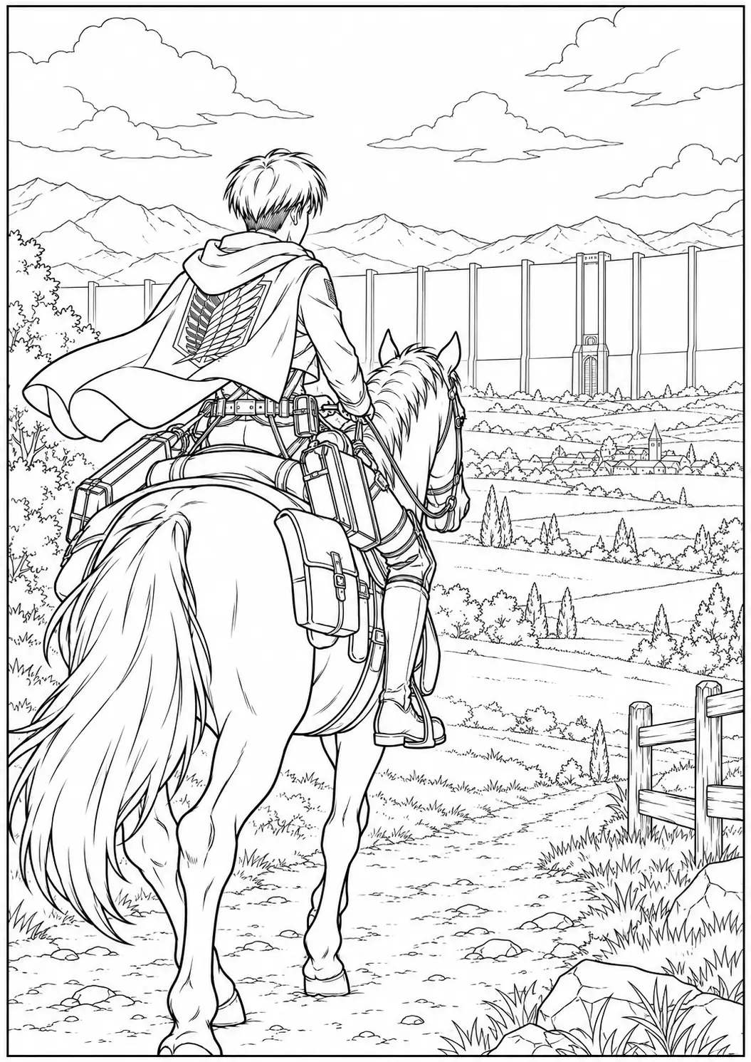 Scout riding a horse toward the wall coloring page