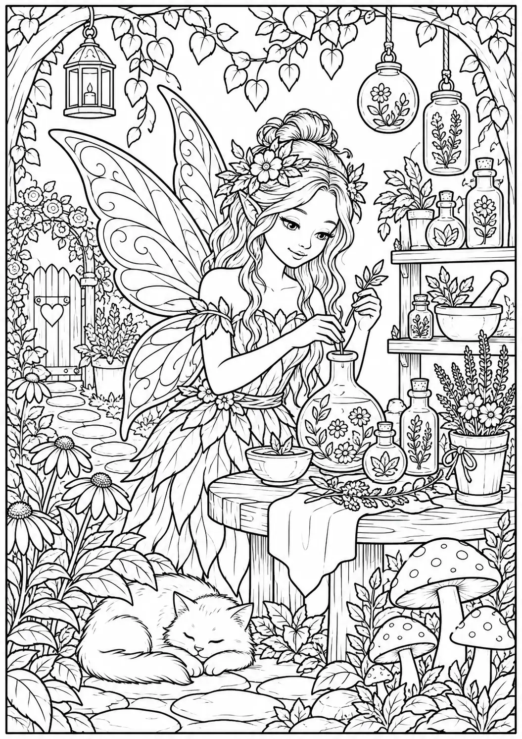Fairy Potion Garden coloring page for adults