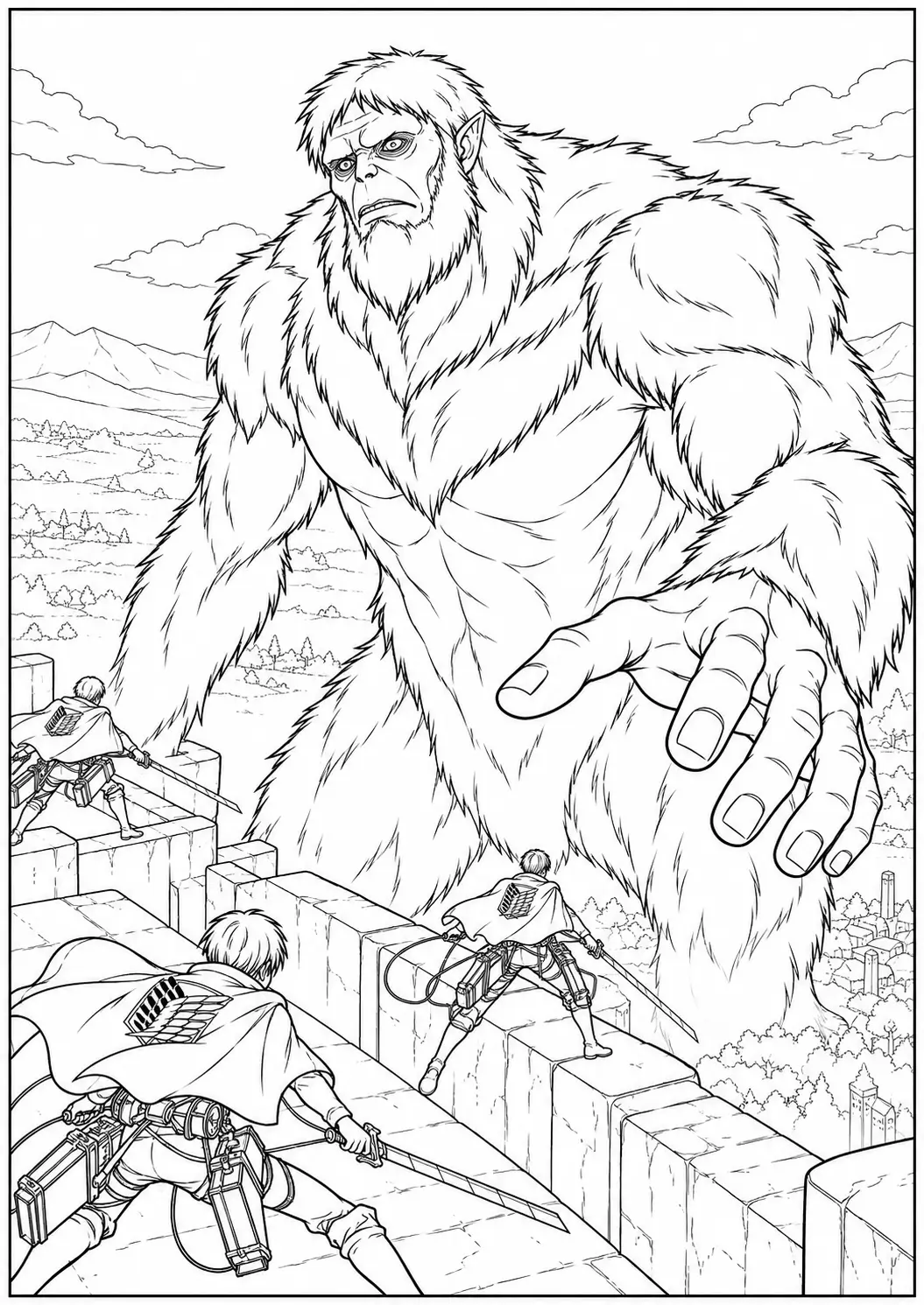 Titan outside the walls with Scouts coloring page