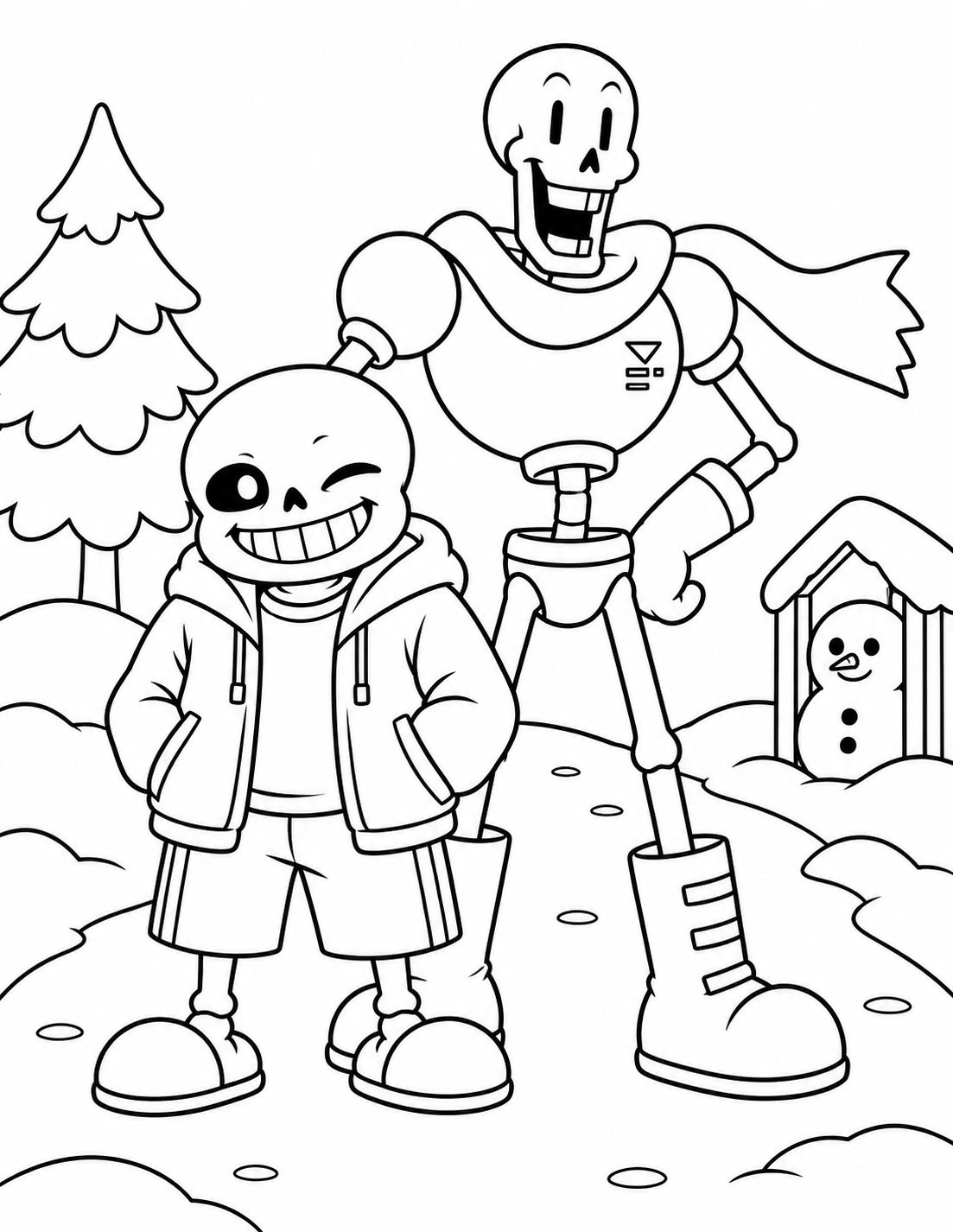 Sans and Papyrus in Snowdin Undertale coloring scene