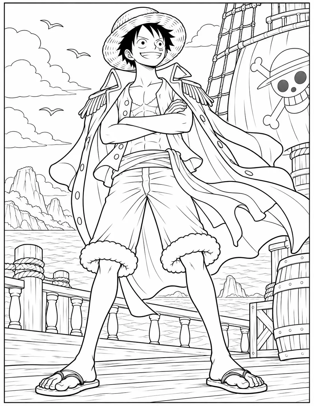 Monkey D. Luffy wearing his captain coat coloring page
