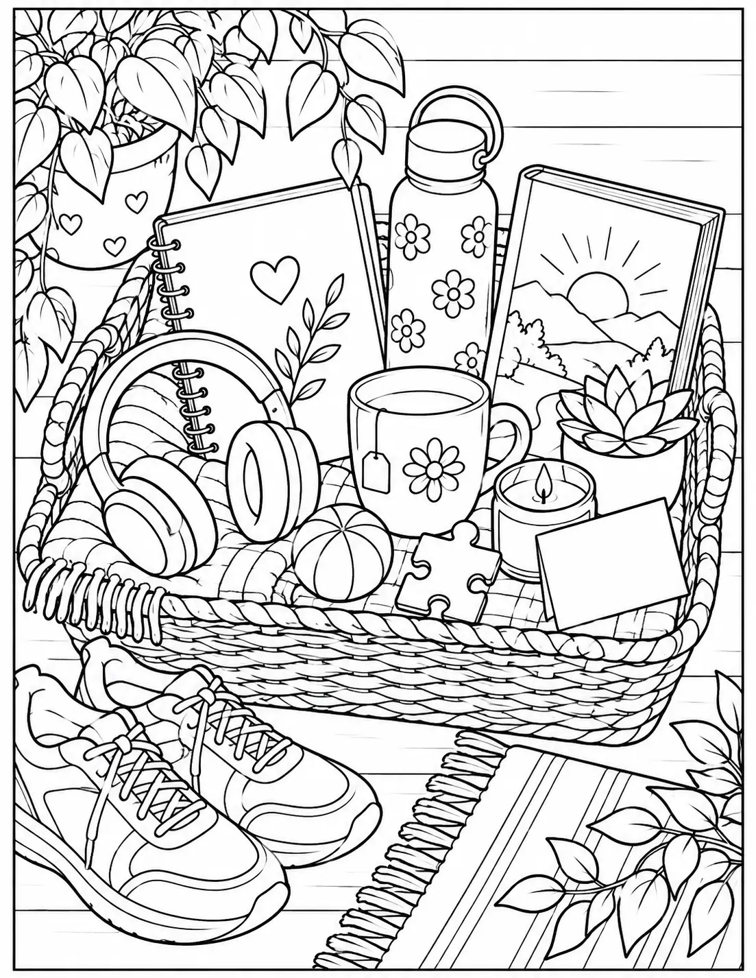 Self-care and recovery kit coloring page