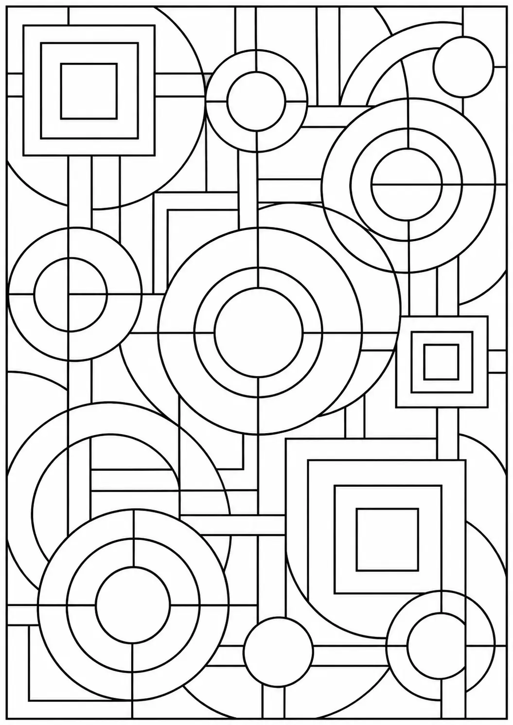 Interlocking squares and circles coloring page for adults