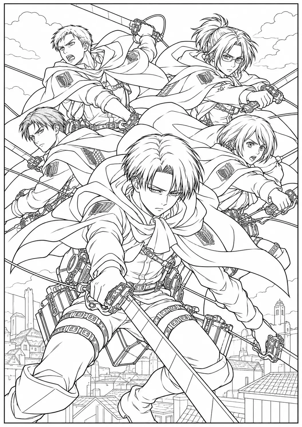 Levi Squad group action coloring page