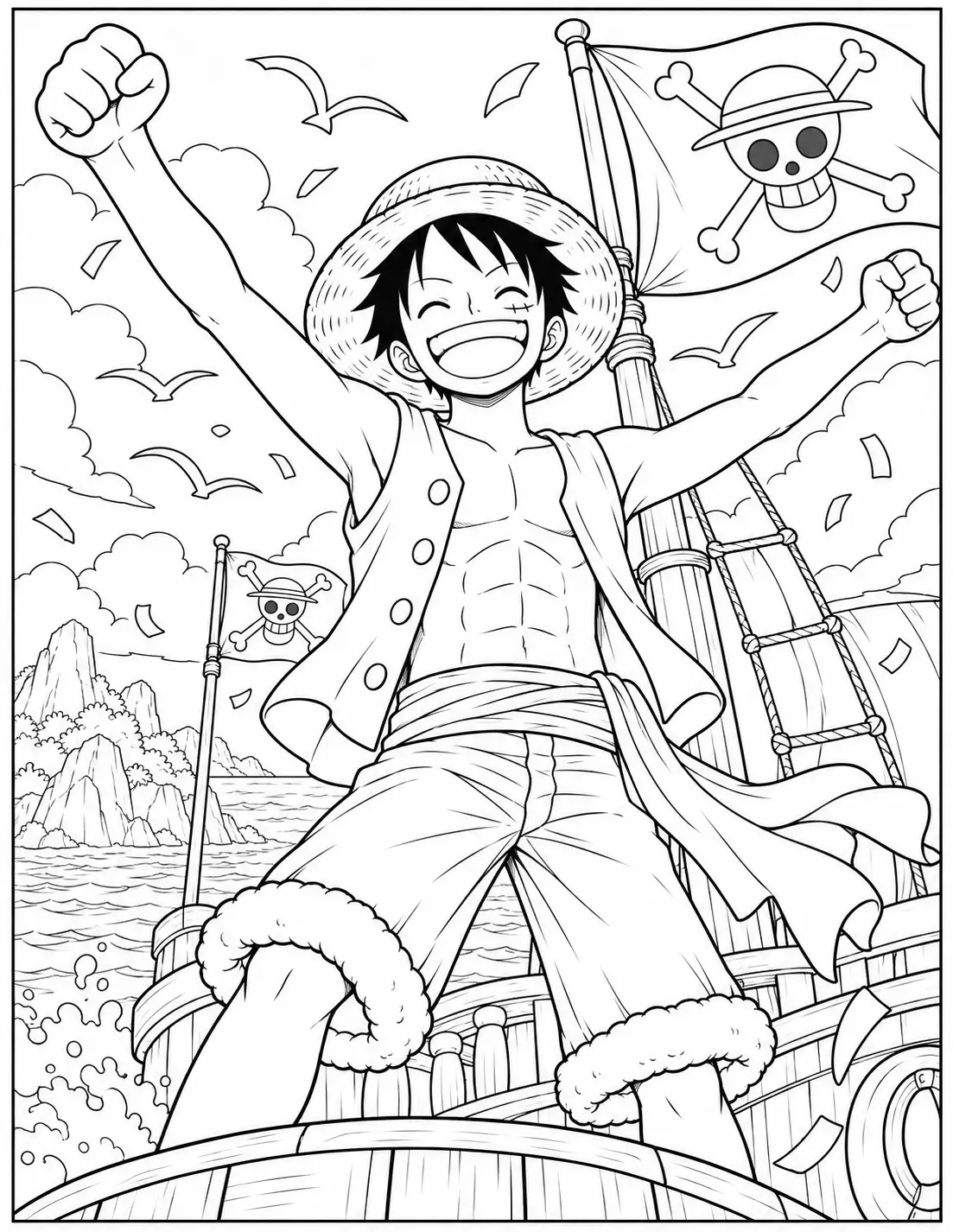 Monkey D. Luffy victory celebration coloring page