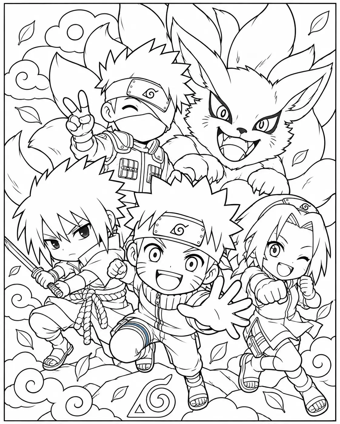 Chibi Naruto friends coloring page