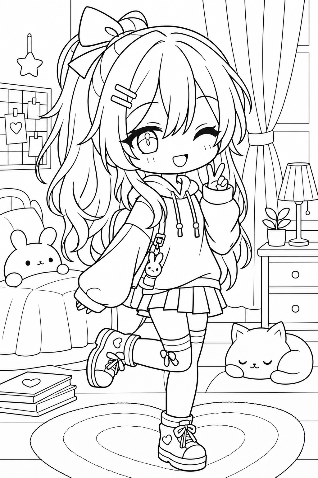 Peace Sign Gacha Girl coloring page
