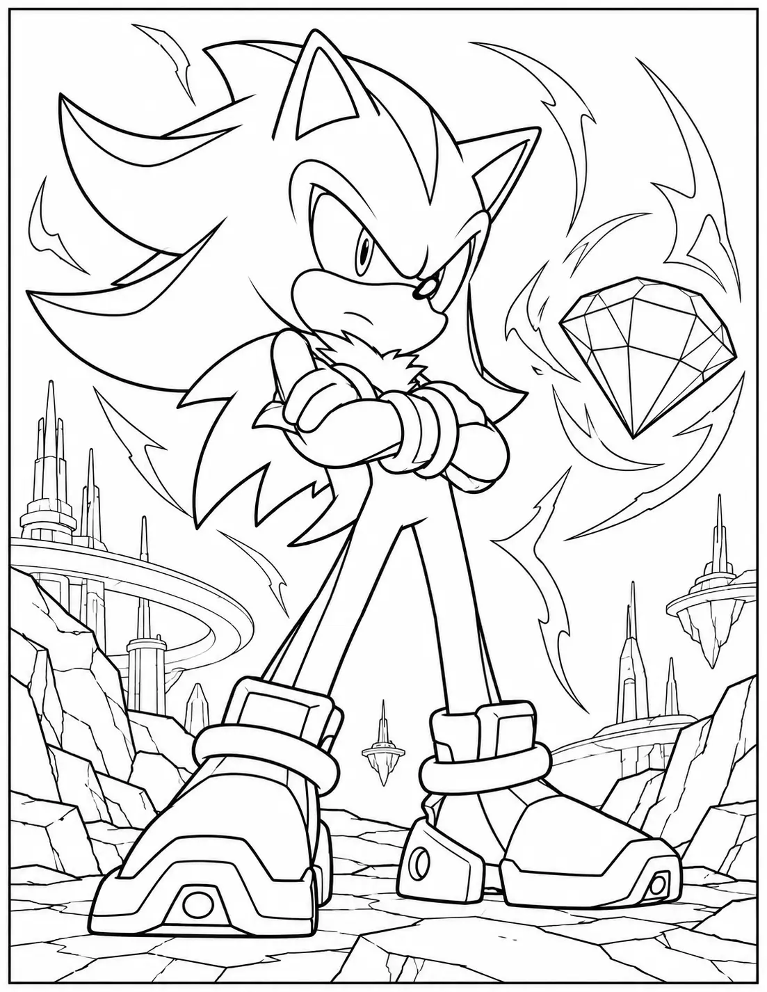 Shadow holding a Chaos Emerald coloring page