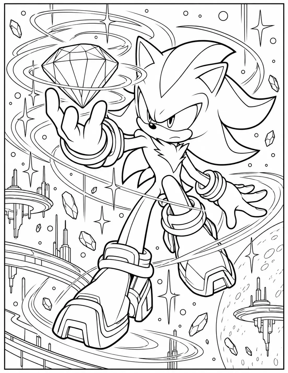 Shadow using Chaos Emerald power coloring page