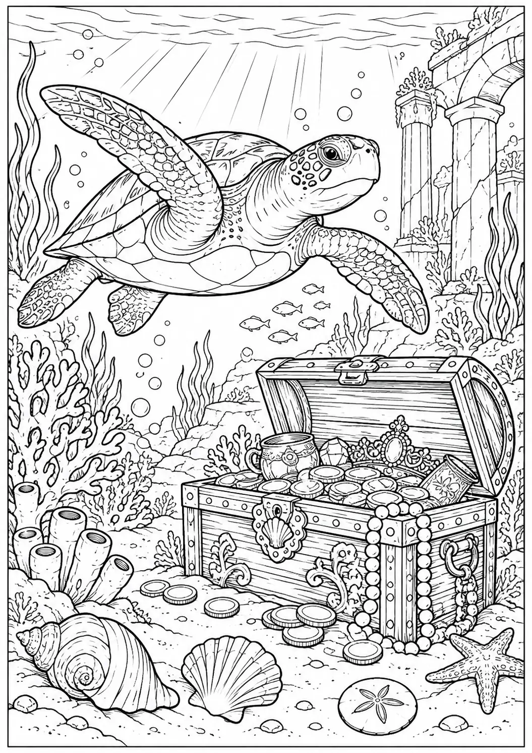 Mandala shell turtle coloring page for adults