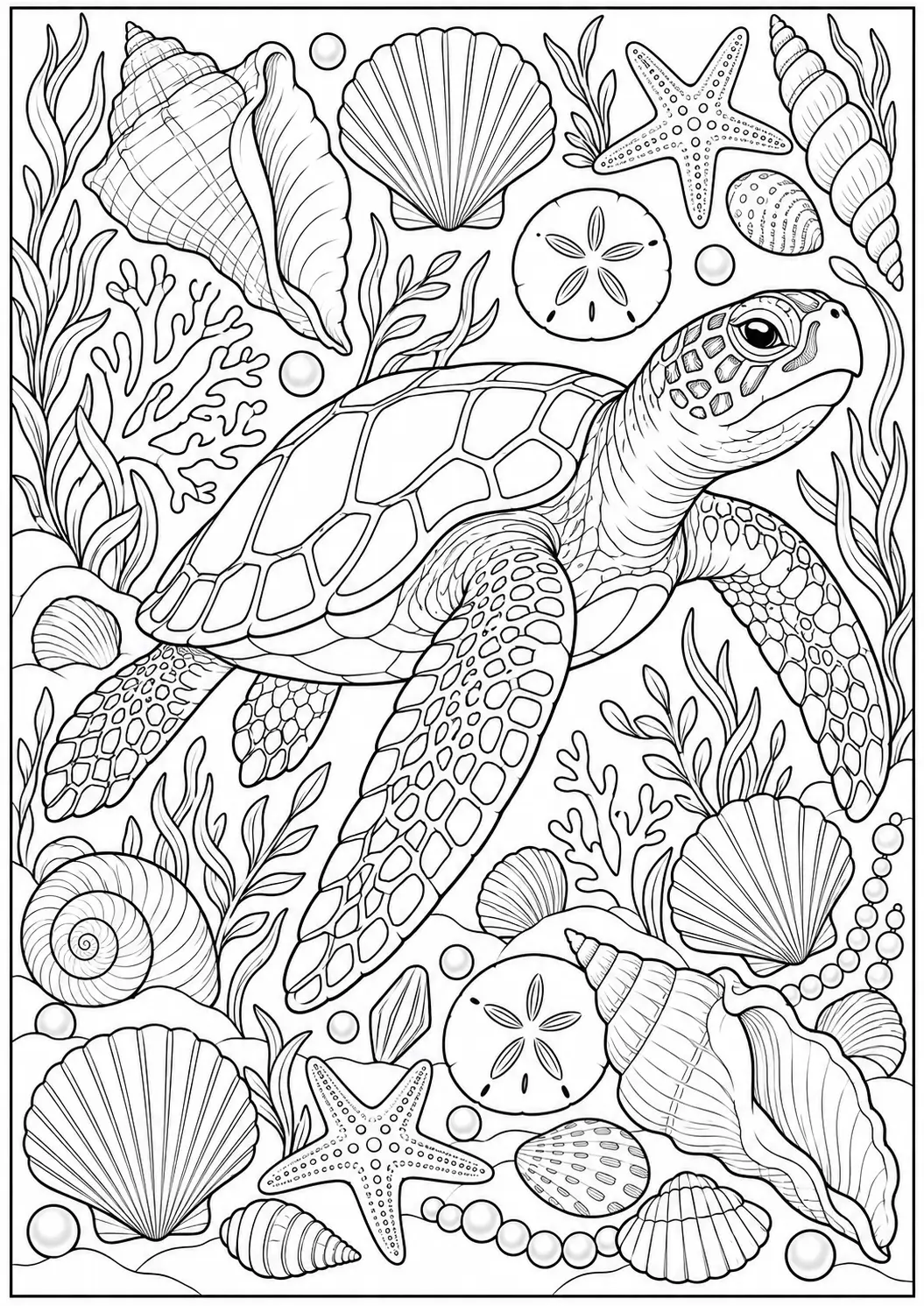 Sea turtle reef sanctuary coloring page for adults