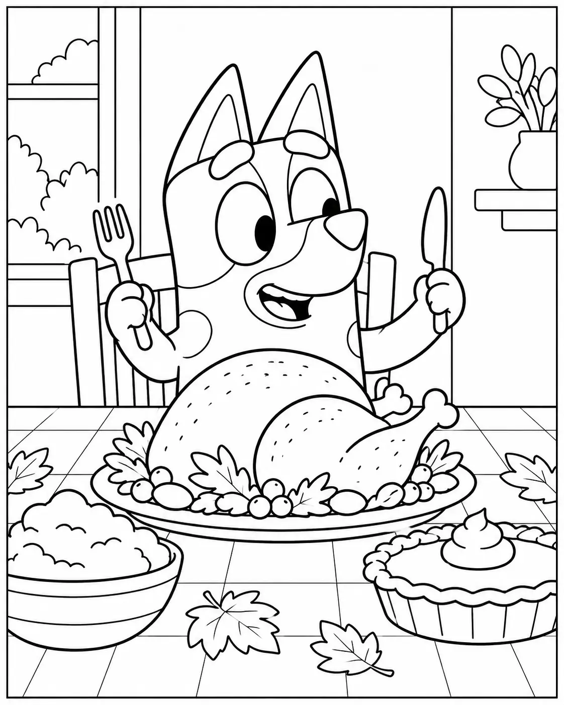 Bluey Thanksgiving dinner coloring page