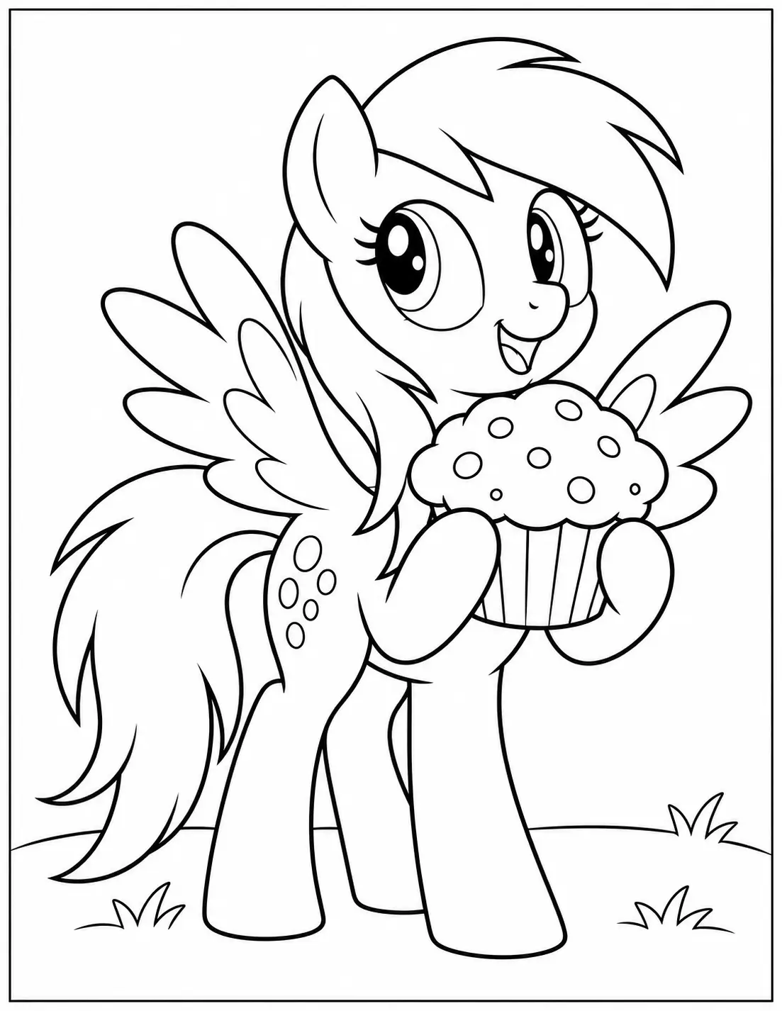 Derpy Hooves holding a large muffin coloring page