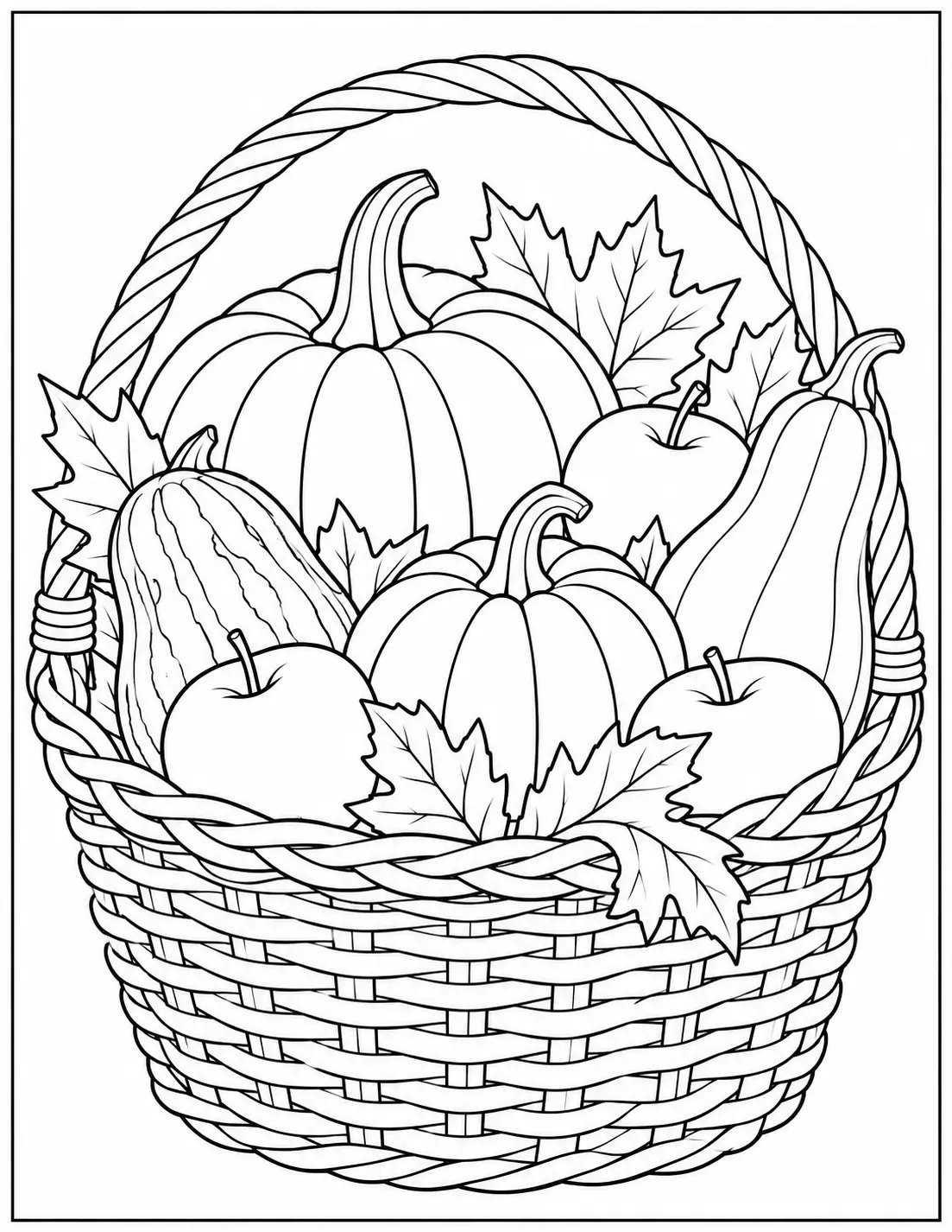 Pumpkin harvest basket adult Thanksgiving coloring page
