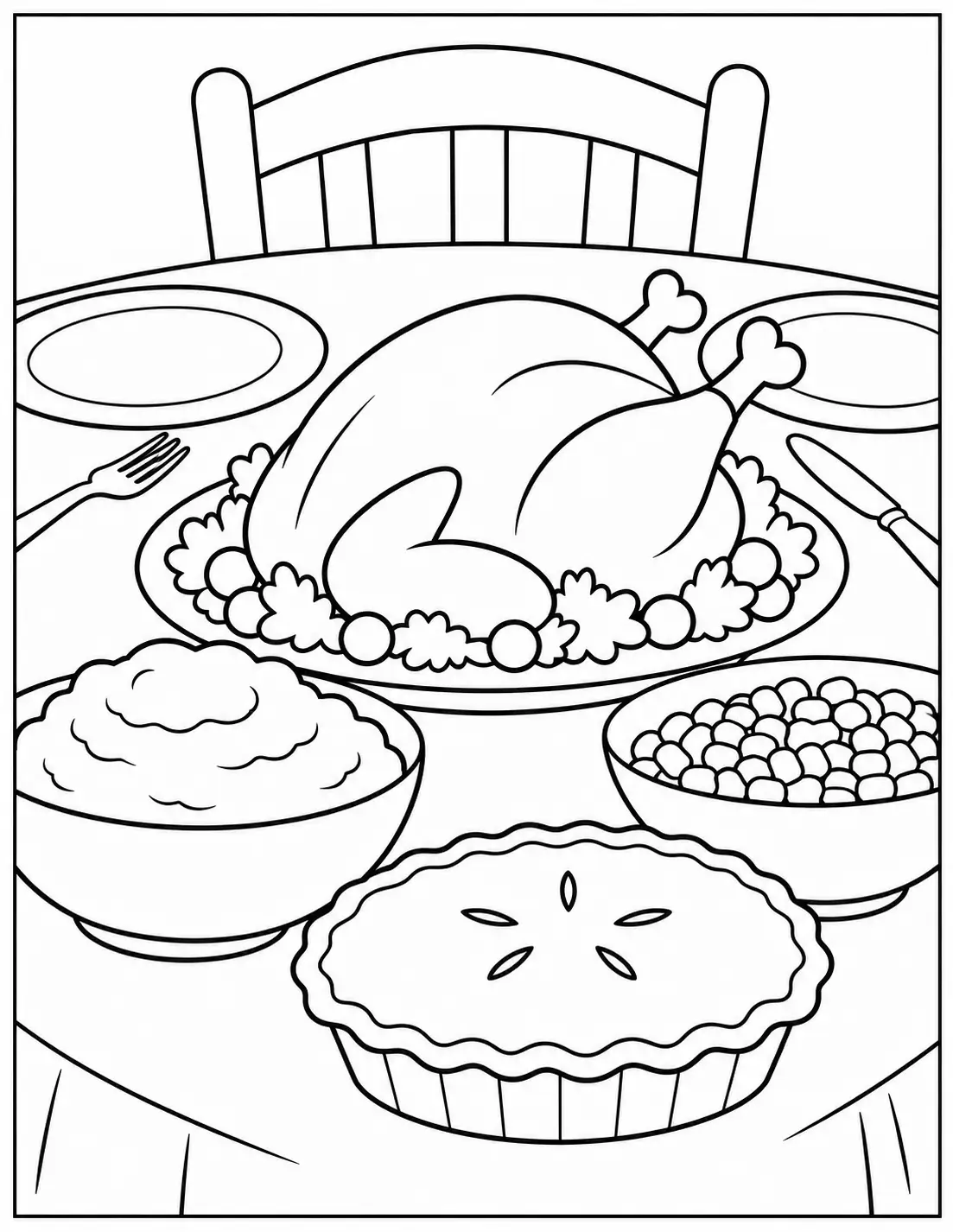 Thanksgiving dinner table coloring page
