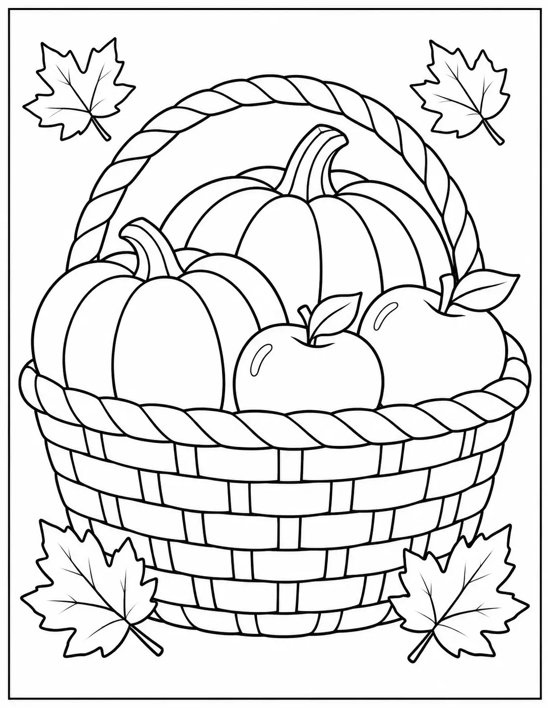 Pumpkin basket Thanksgiving coloring page