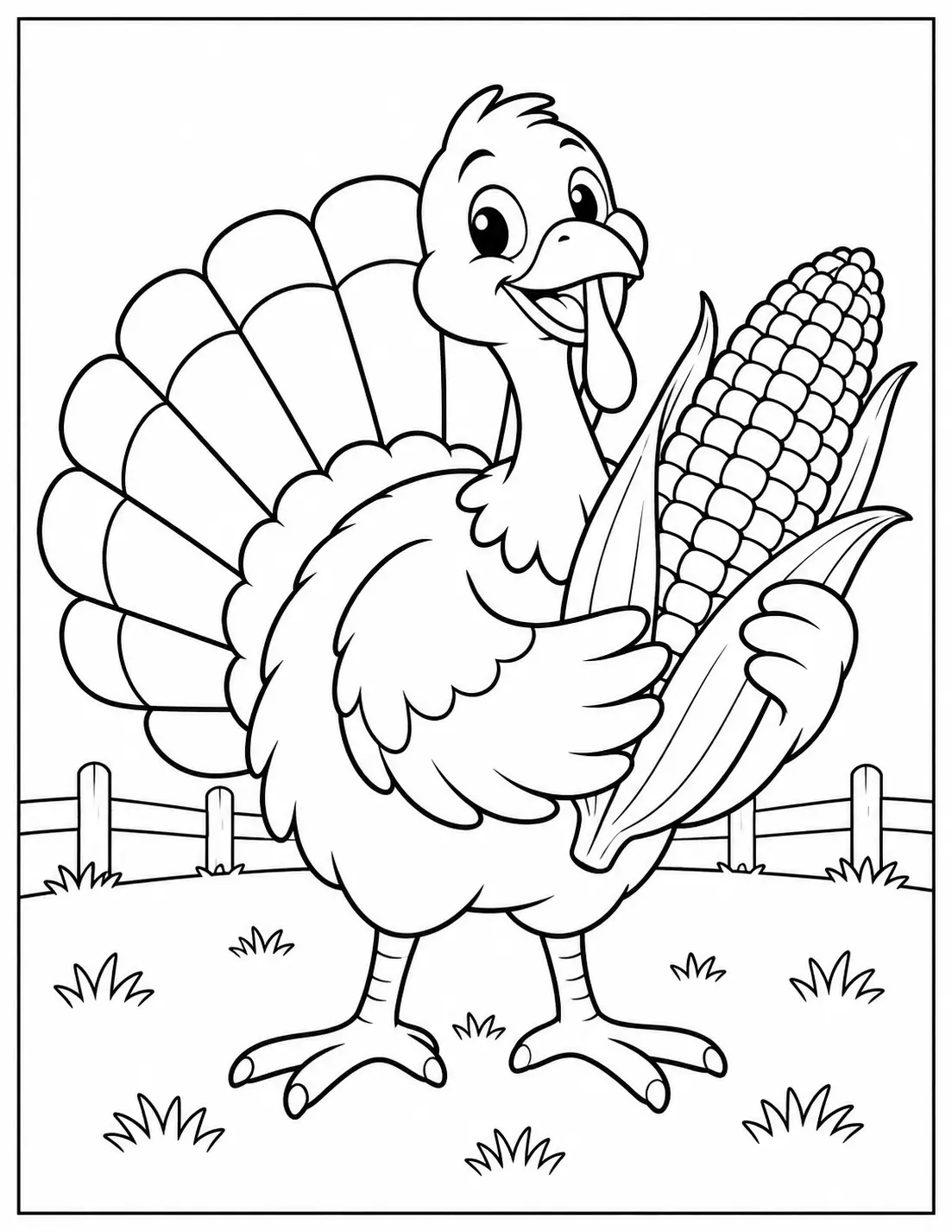 Turkey holding corn coloring page