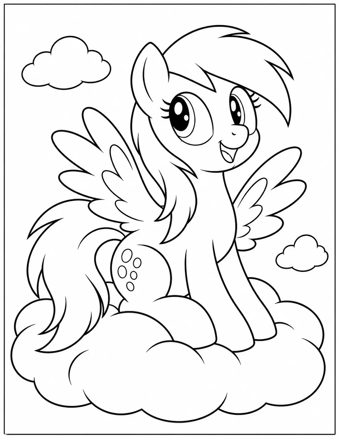 Derpy Hooves sitting on a fluffy cloud coloring page