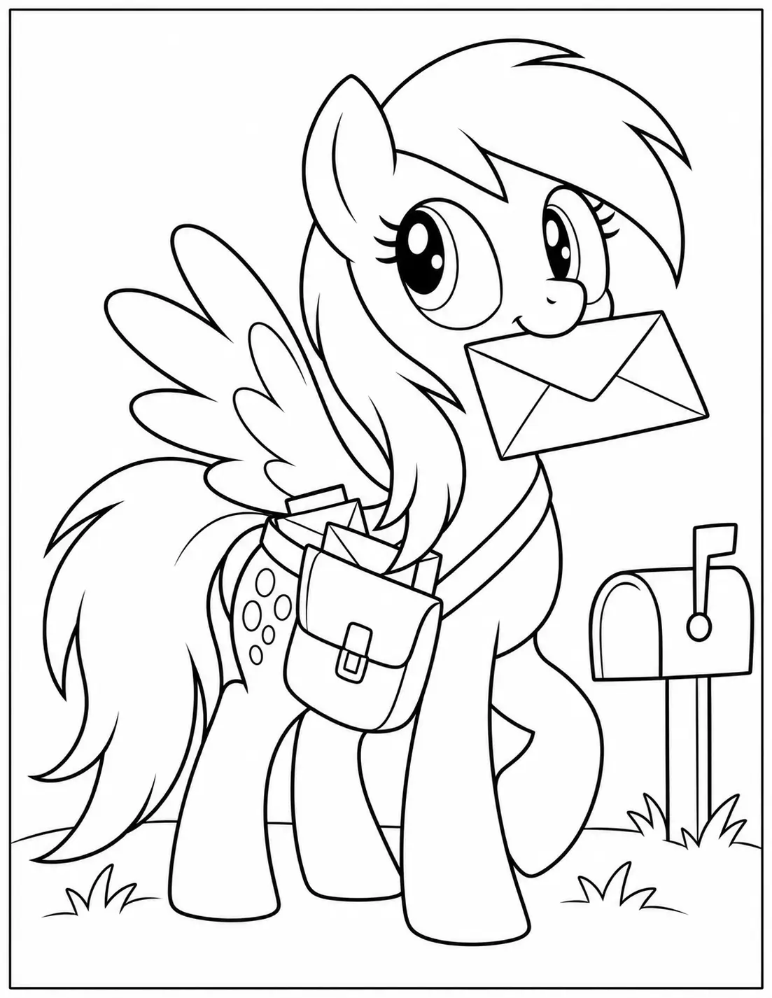 Derpy Hooves delivering mail with an envelope coloring page