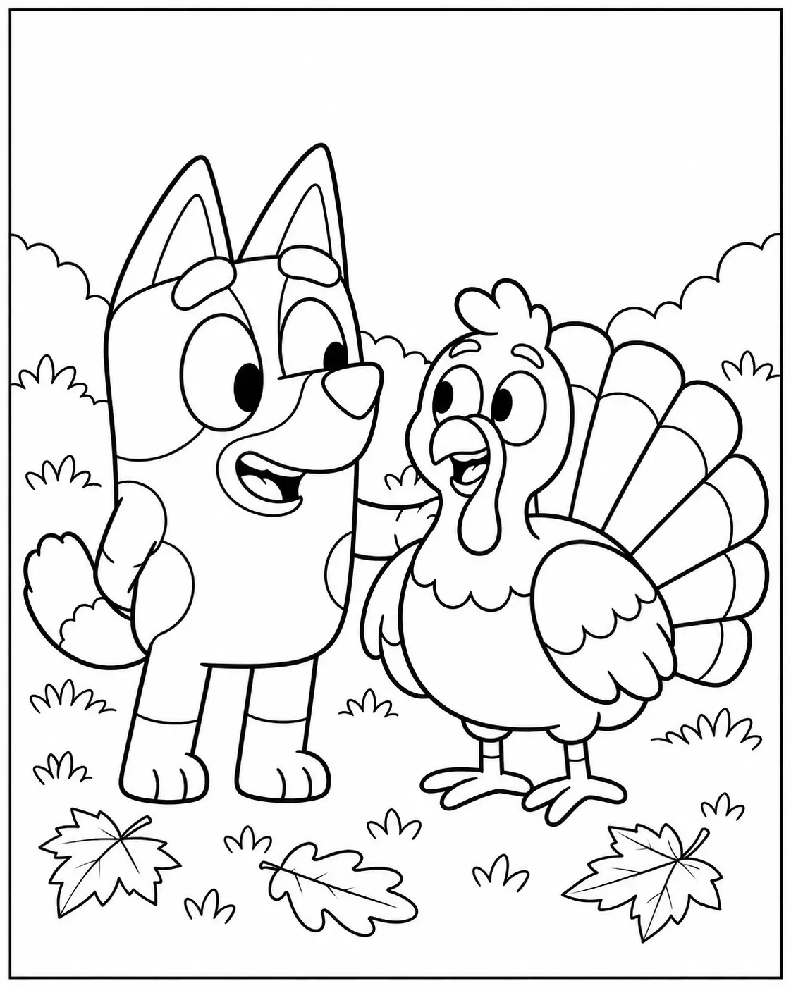 Bingo with a friendly turkey coloring page