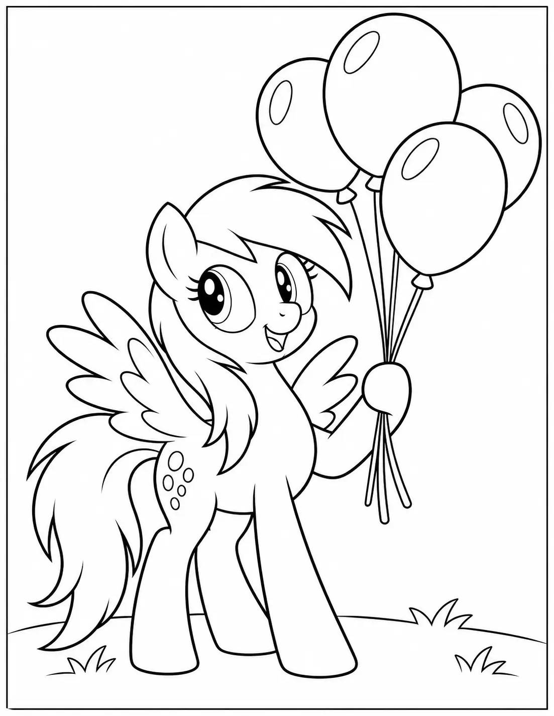 Derpy Hooves holding a bunch of balloons coloring page