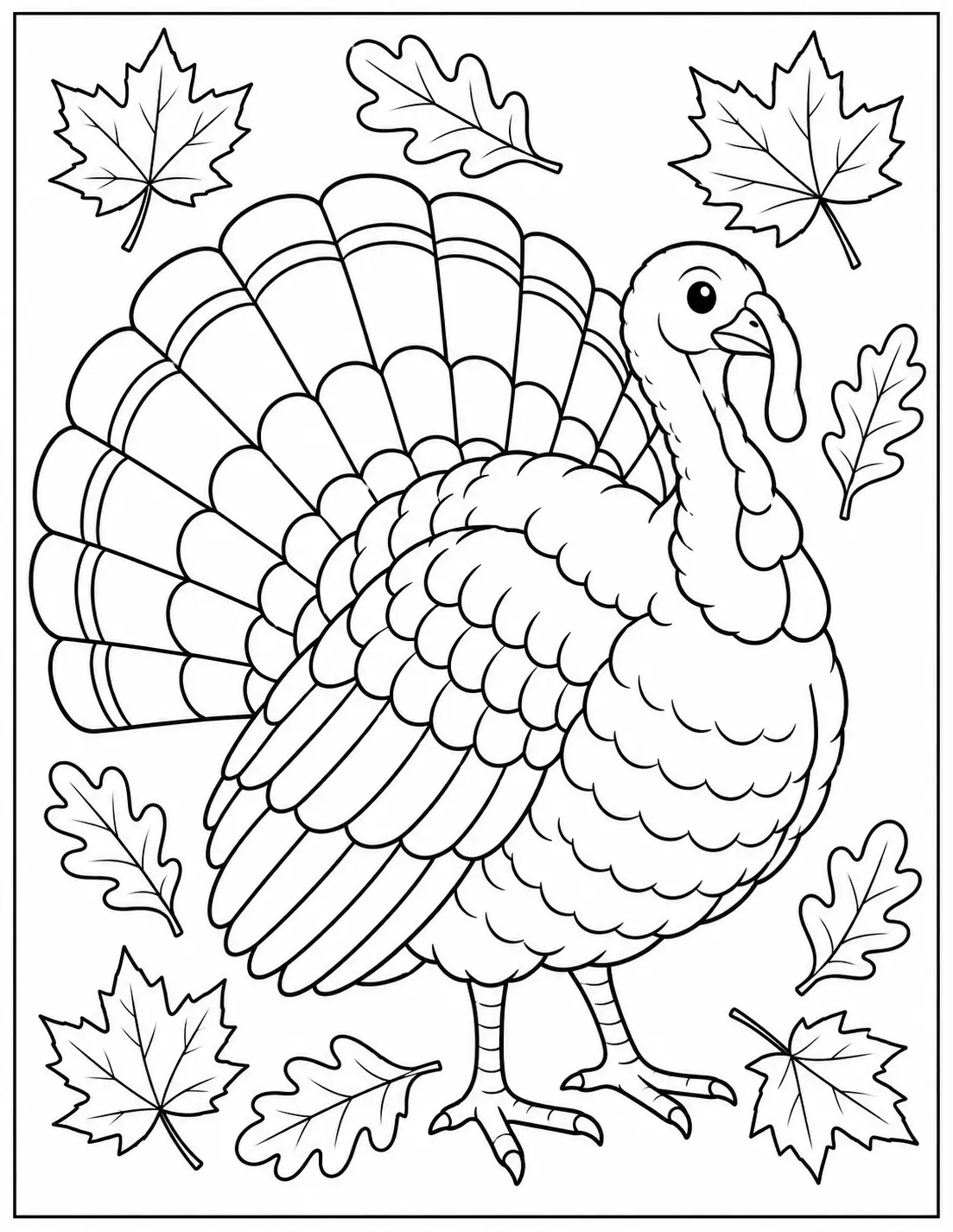 Turkey with autumn leaves coloring page