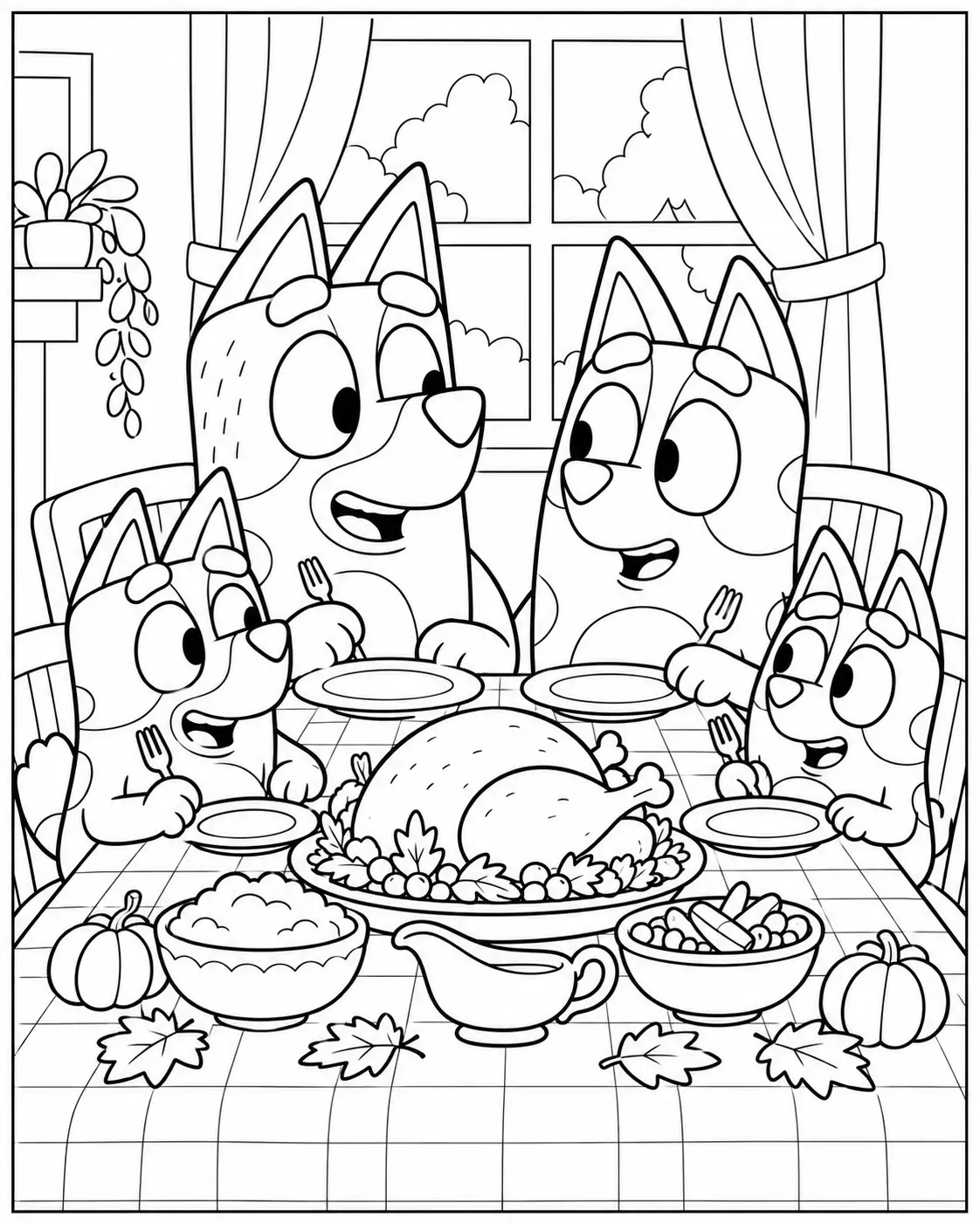 Heeler family Thanksgiving dinner coloring page