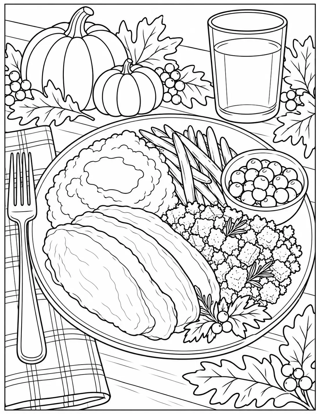 Turkey dinner plate adult Thanksgiving coloring page