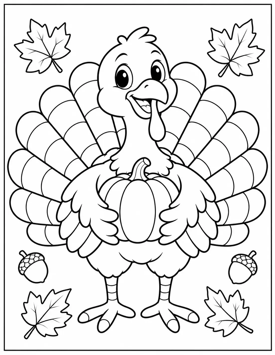 Turkey holding pumpkin Thanksgiving coloring page