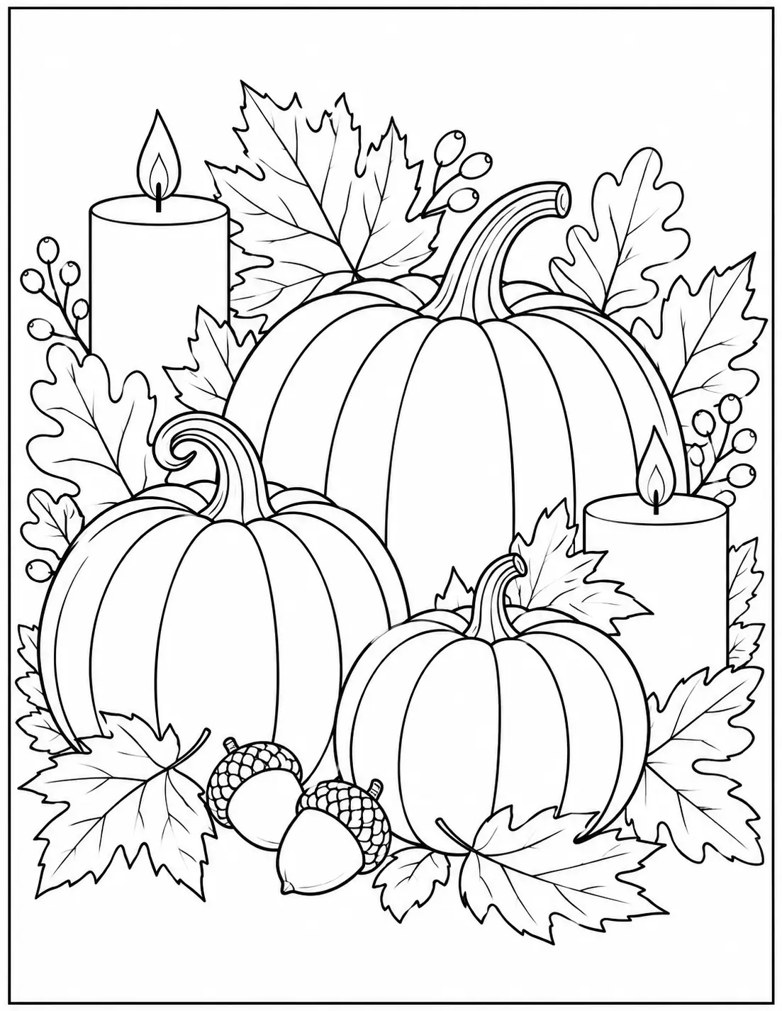 Pumpkins and candles adult Thanksgiving coloring page