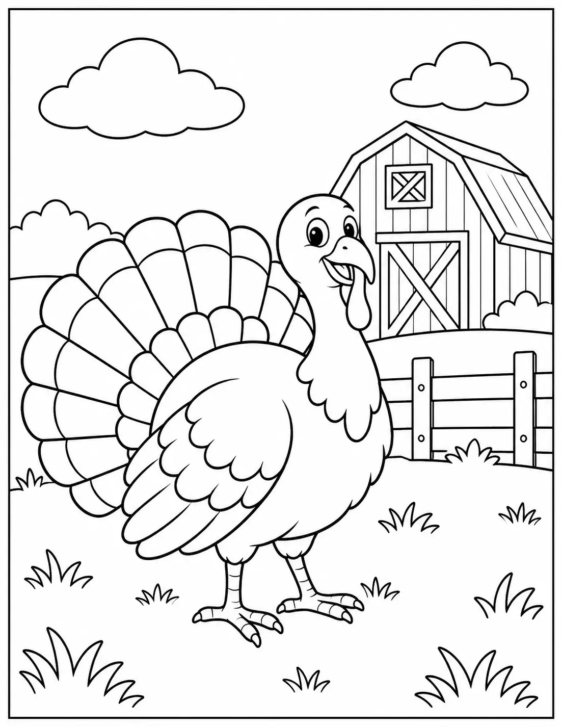 Turkey on a farm coloring page