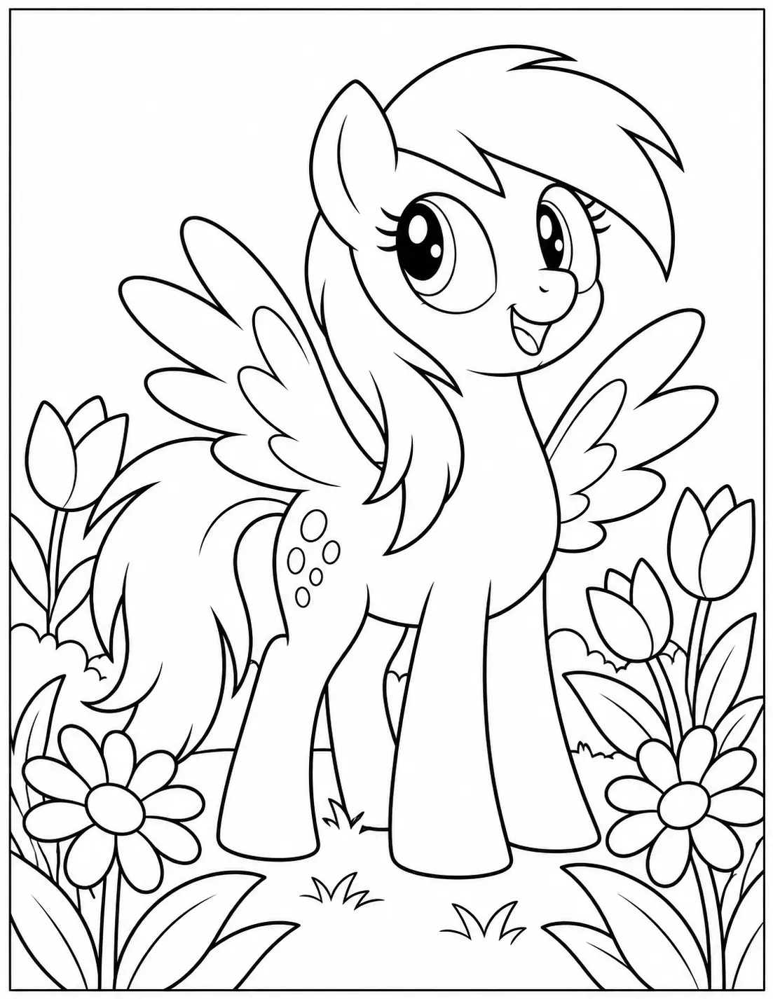 Derpy Hooves in a flower garden coloring page
