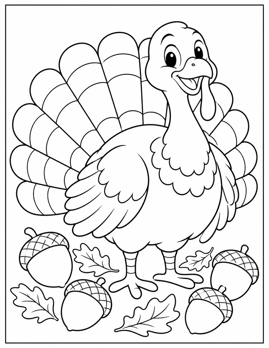Turkey with acorns coloring page