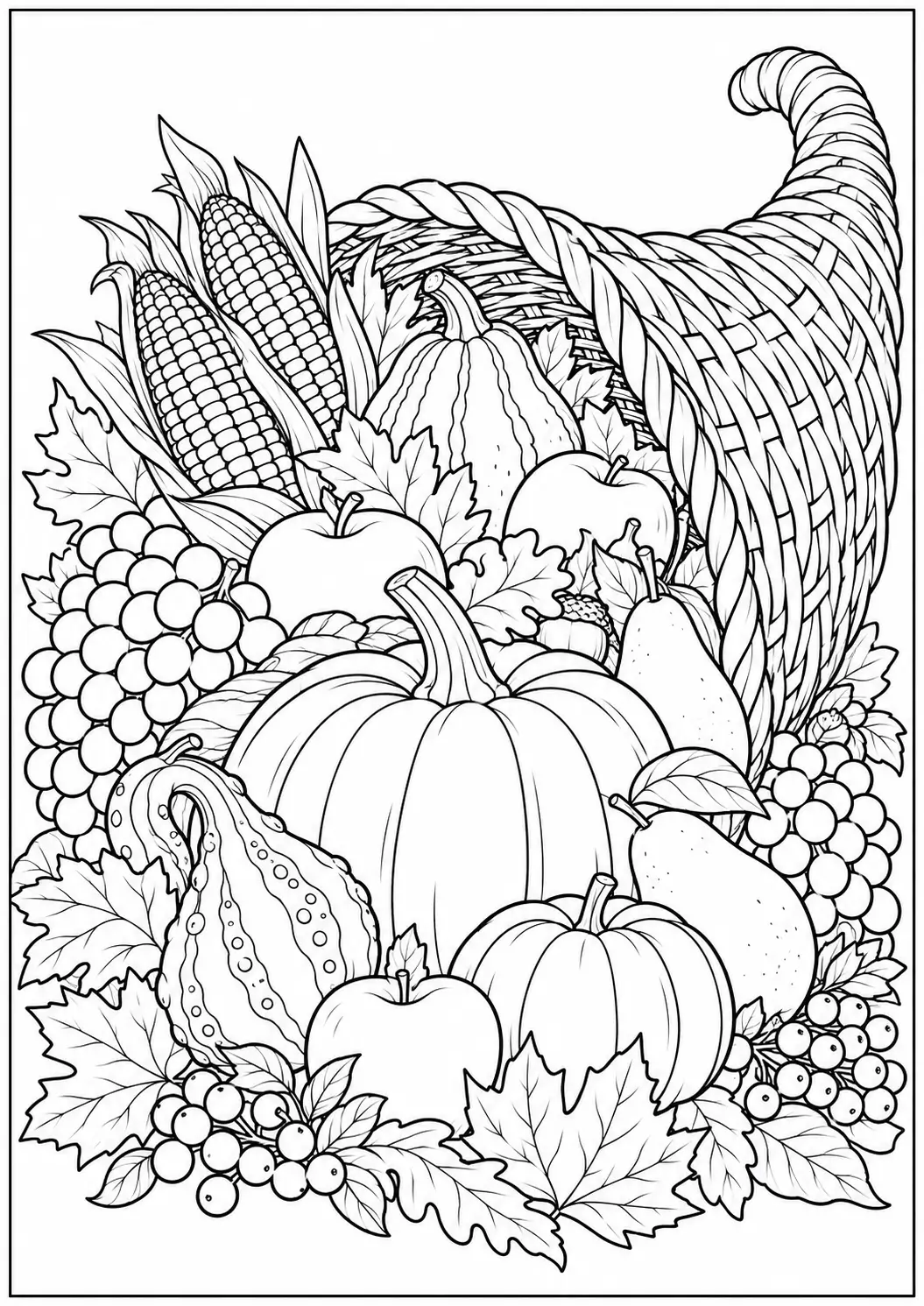 Cornucopia harvest adult Thanksgiving coloring page