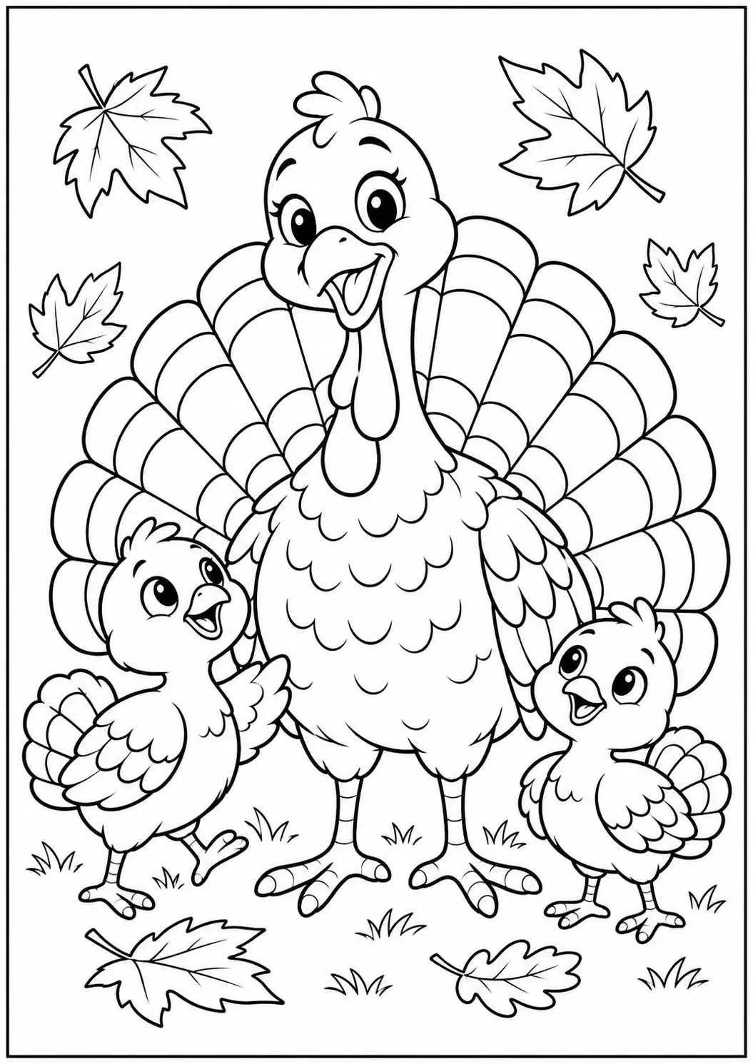 Turkey family Thanksgiving coloring page