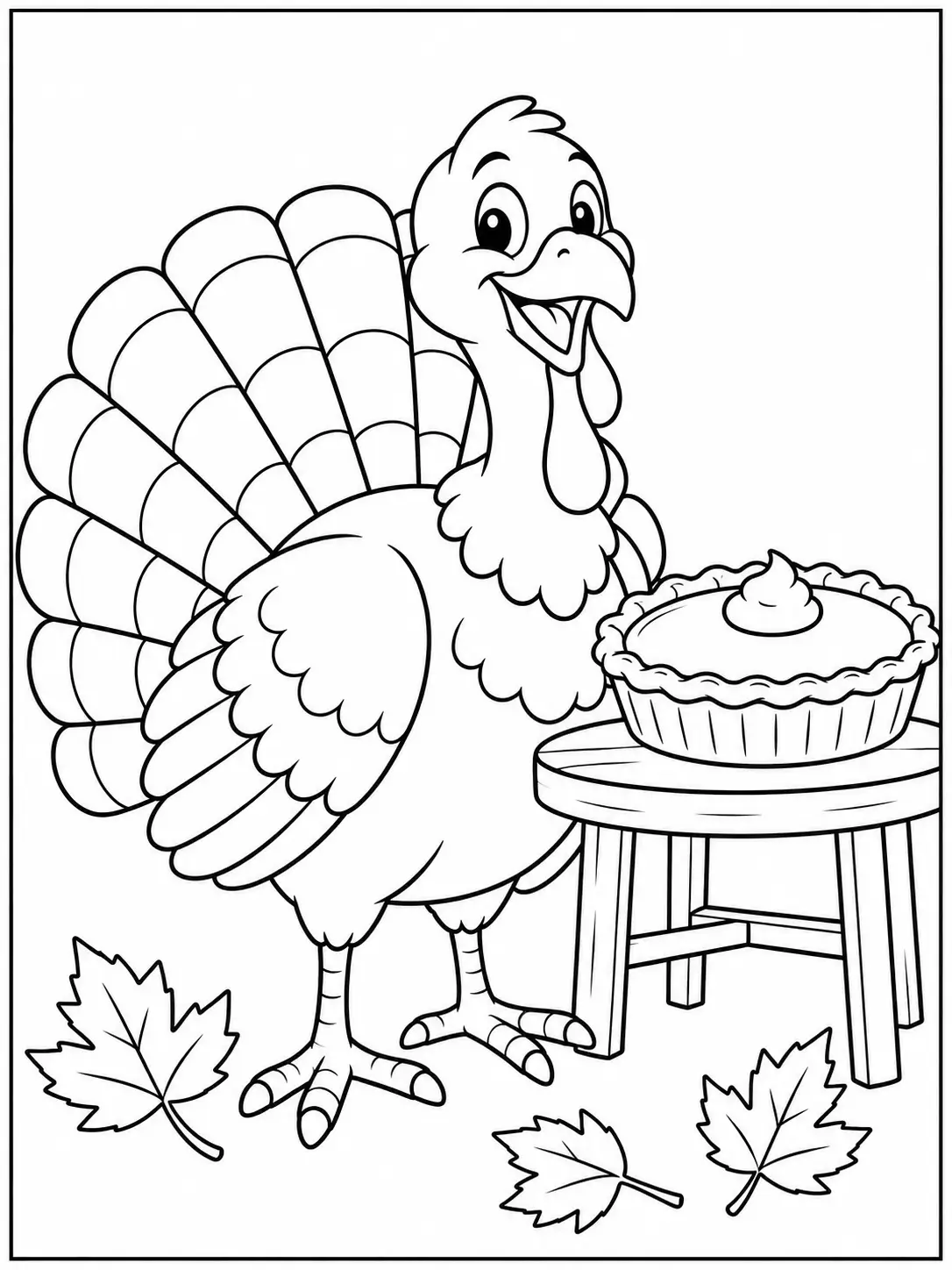 Turkey with pumpkin pie coloring page