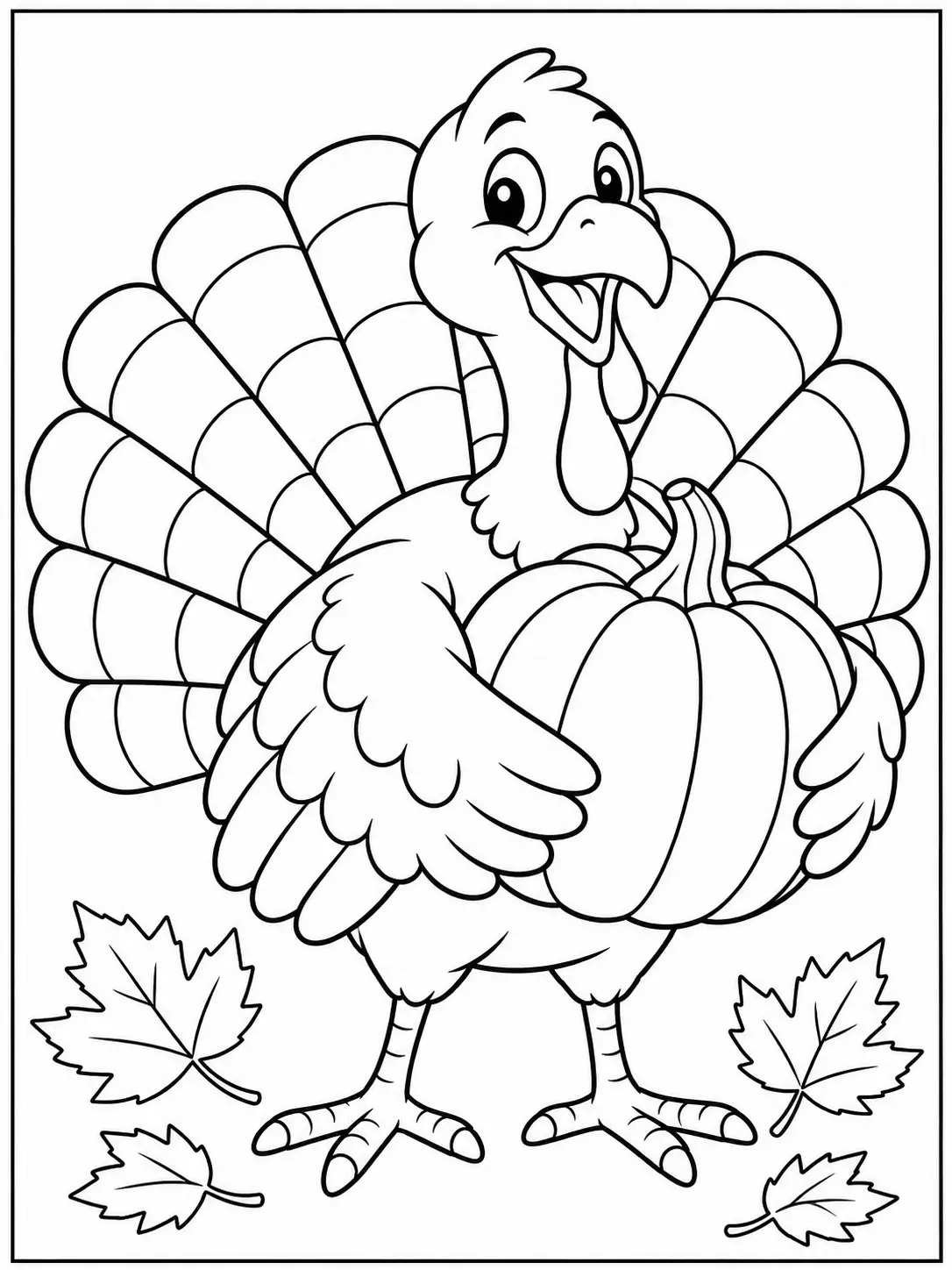 Turkey carrying a pumpkin coloring page