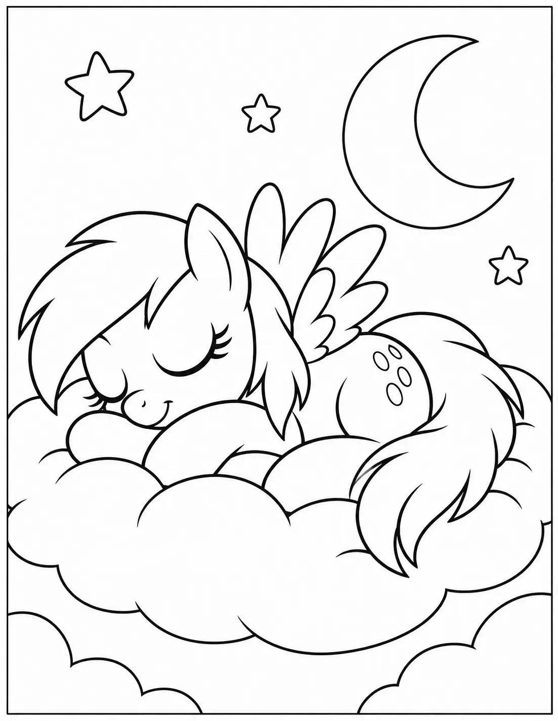 Derpy Hooves sleeping on a cloud under the moon coloring page