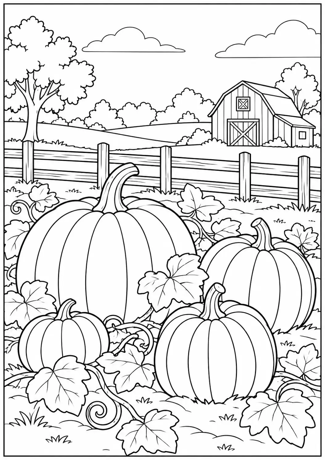 Pumpkin patch adult Thanksgiving coloring page