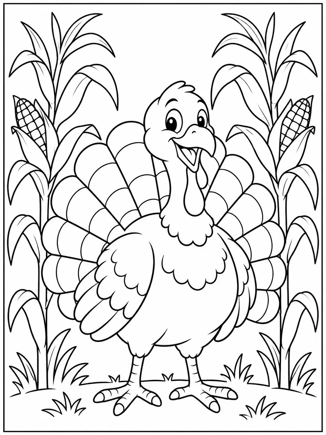 Turkey with corn stalks coloring page