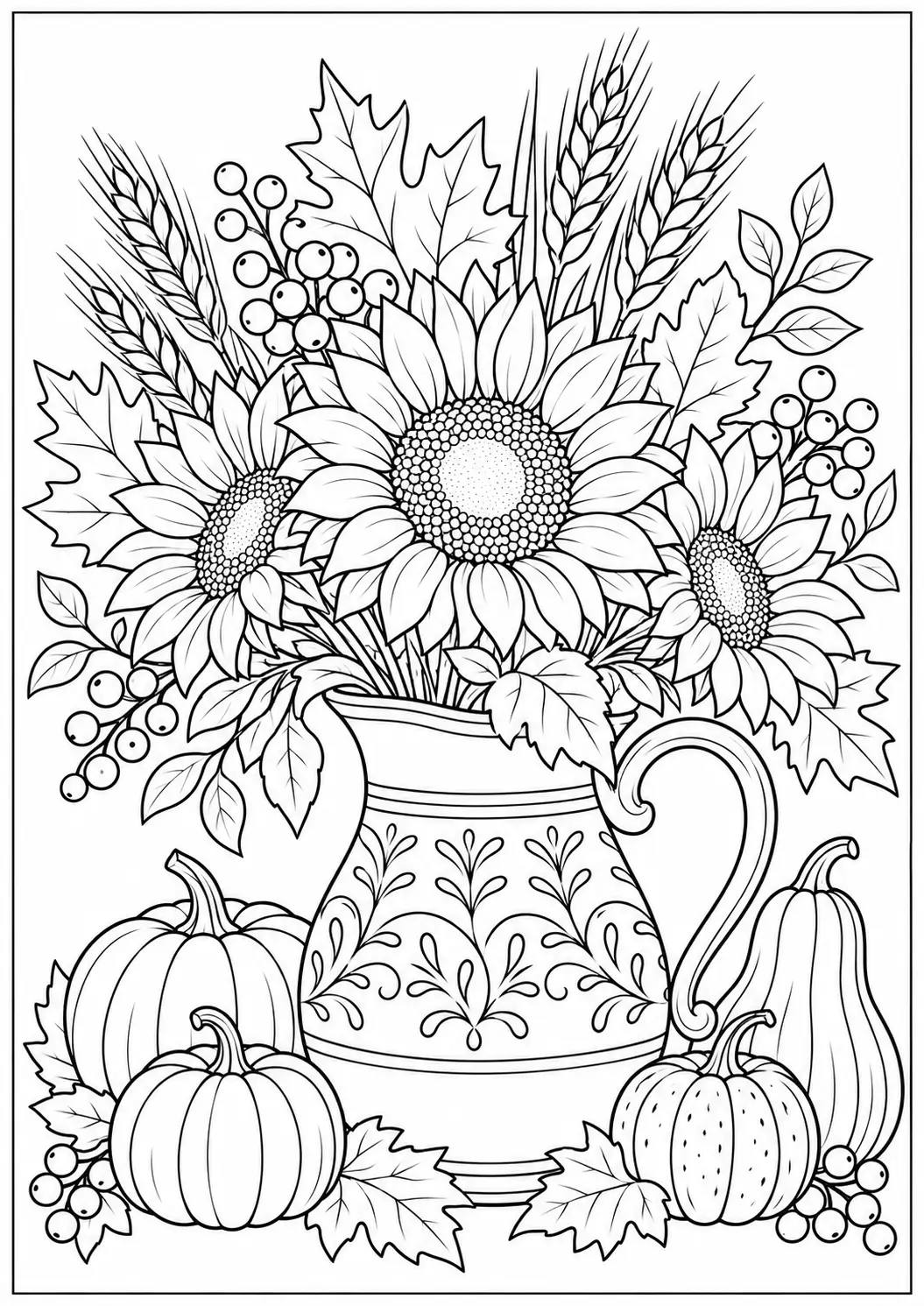 Thanksgiving floral arrangement adult coloring page