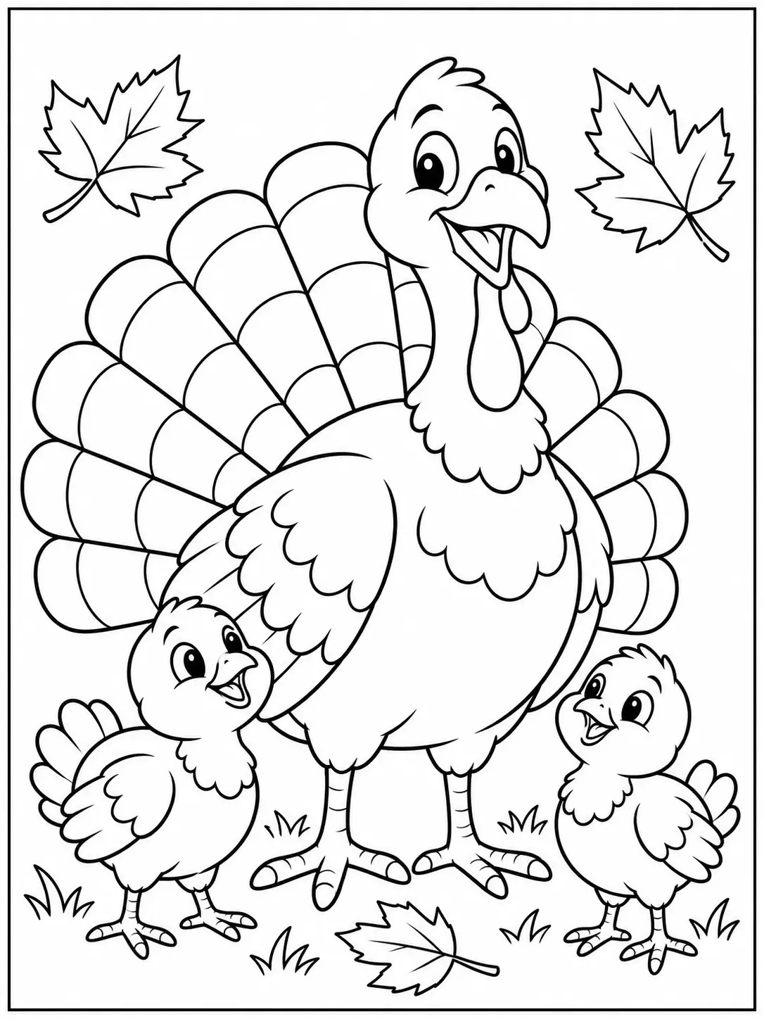 Turkey family coloring page