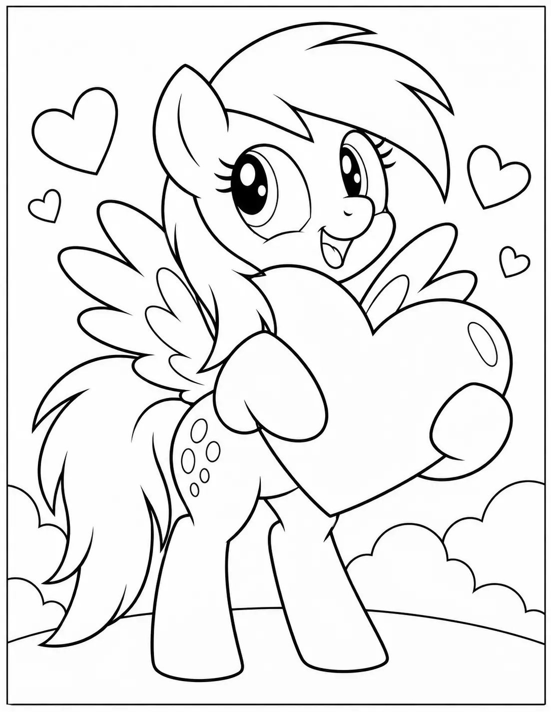 Derpy Hooves hugging a large heart coloring page