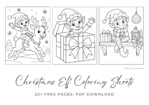 Christmas elf coloring pages with free printable Christmas characters and holiday scenes