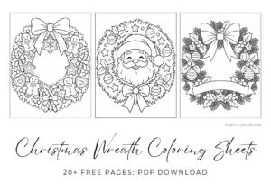 Collection of 20 free printable Christmas wreath coloring pages