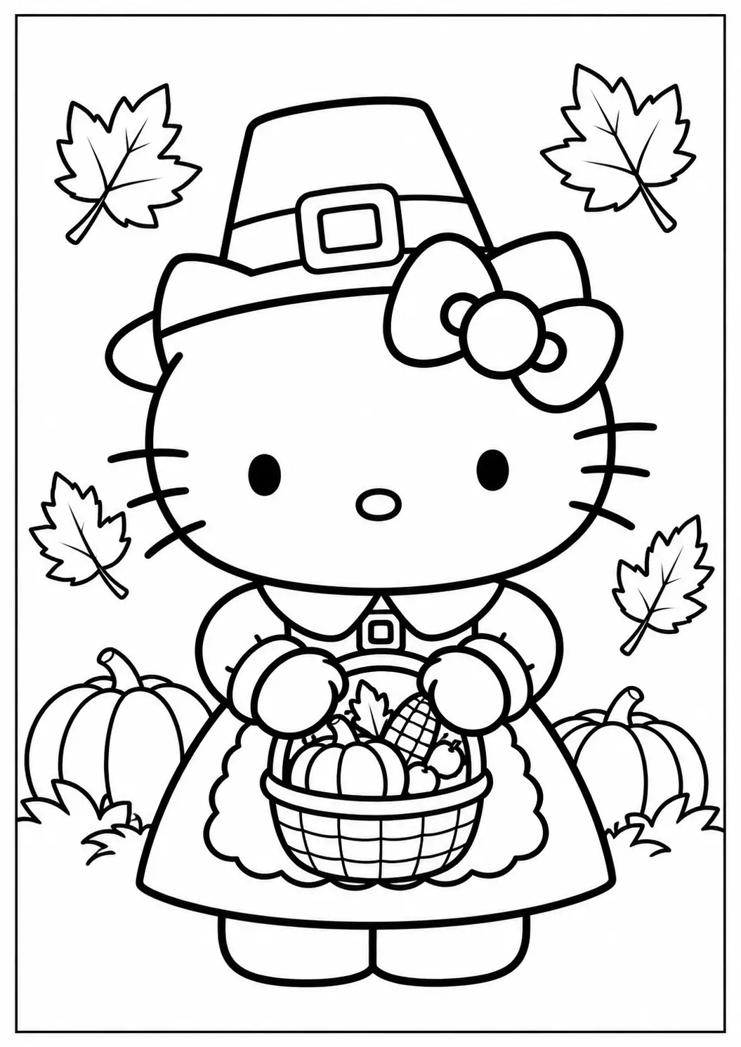 Hello Kitty pilgrim outfit Thanksgiving coloring page