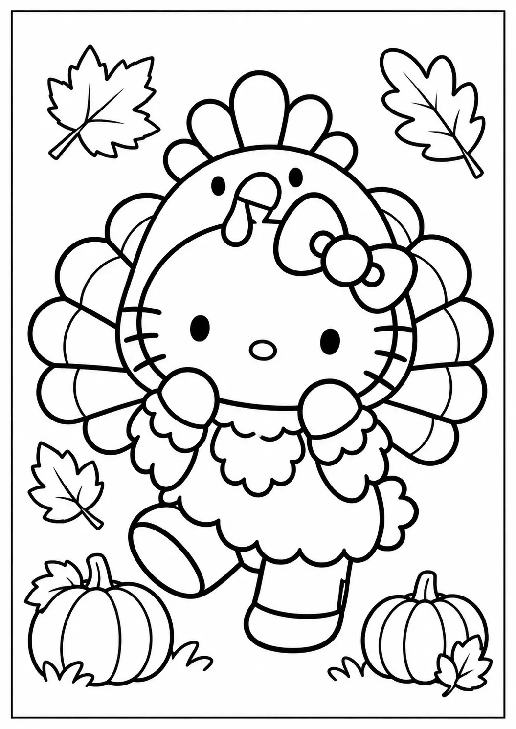 Hello Kitty wearing a turkey costume coloring page