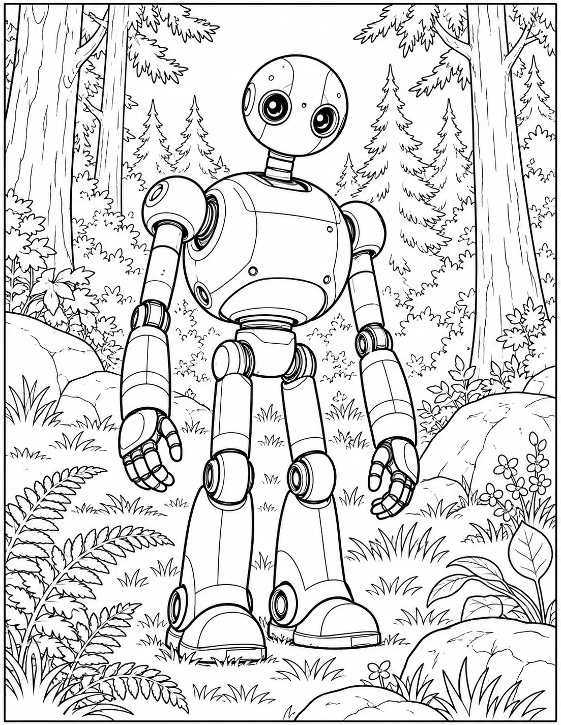 Roz standing in a forest clearing Wild Robot coloring page